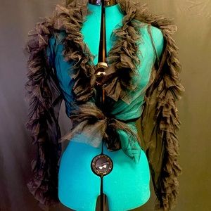 Black sheer ruffle tie top